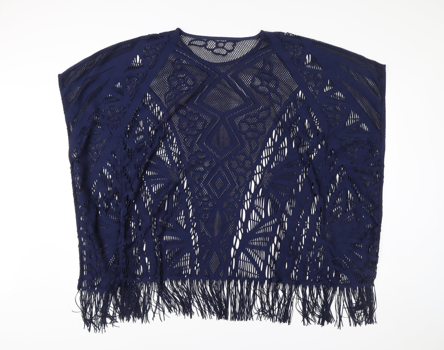 Marks and Spencer Women Blue M Kimono Crochet Fringe Blouse