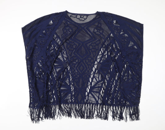 Marks and Spencer Women Blue M Kimono Crochet Fringe Blouse