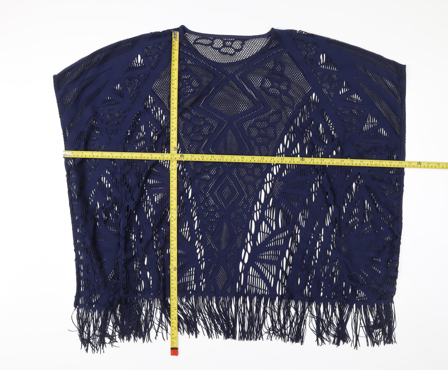 Marks and Spencer Women Blue M Kimono Crochet Fringe Blouse