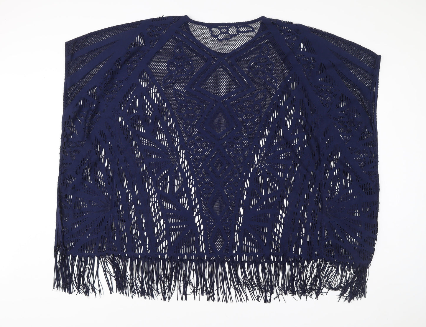 Marks and Spencer Women Blue M Kimono Crochet Fringe Blouse