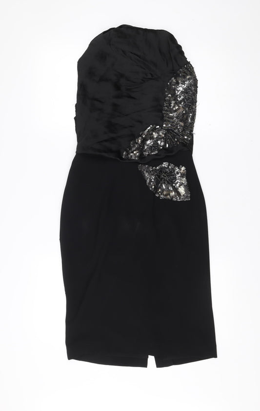 Karen Millen Women’s Black Sequin Strapless Sheath Dress Size 10