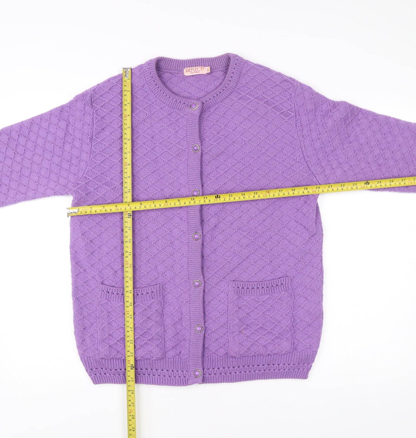 Reflect Women’s Purple Knit Button Cardigan M Crew Neck Long Sleeve