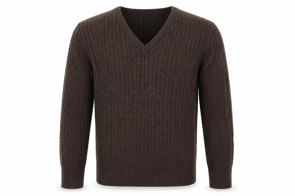 Timberland Men’s Brown Cable Knit V-Neck Pullover Jumper Medium
