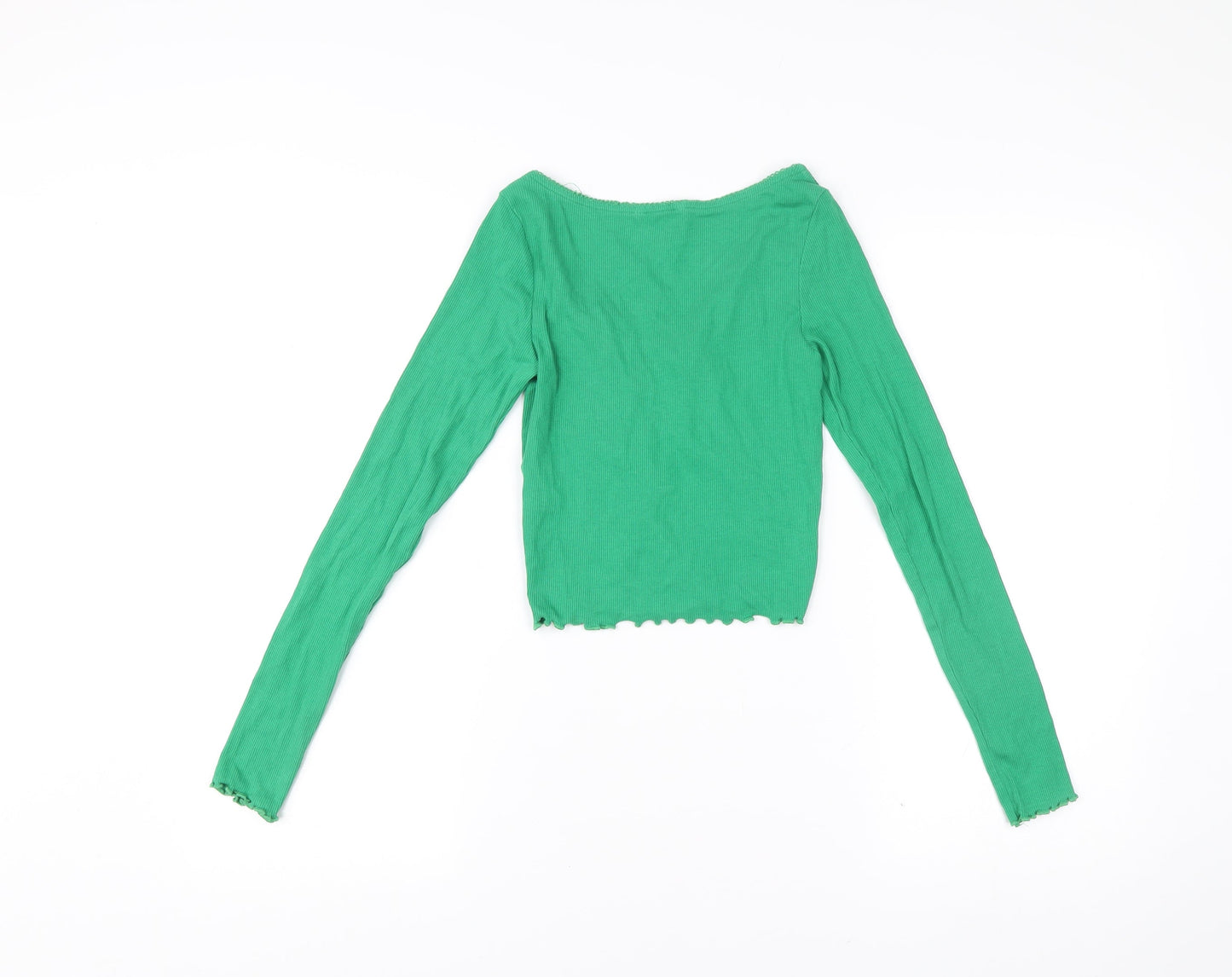 Monki Women’s Green XS Cropped V-Neck Long Sleeve Blouse