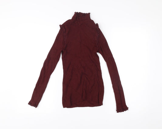 River Island Womens Red Roll Neck Long Sleeve Slim Fit Top Size 6