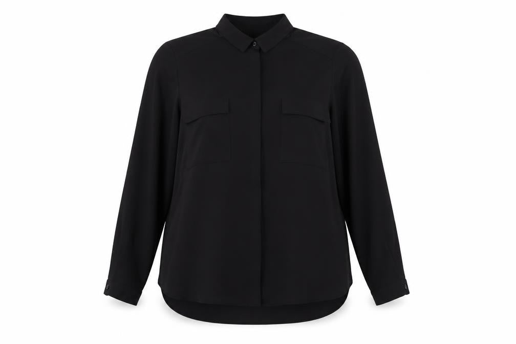 Dorothy Perkins Women Black Size 14 Long Sleeve Collared Blouse
