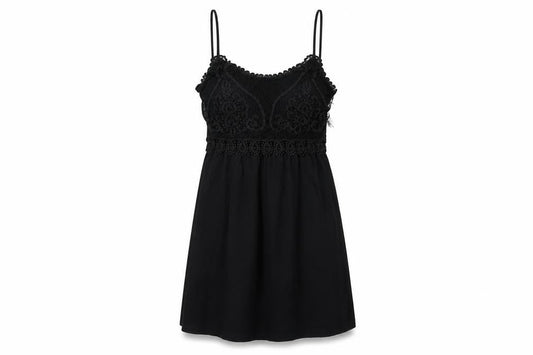 Topshop Women’s Black Size 10 Slip Dress Lace Trim Sleeveless Short