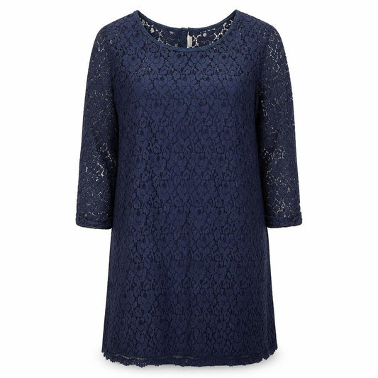 H&M Women’s Blue Lace Shift Dress Size 12 Scoop Neck 3/4 Sleeve