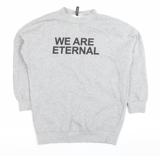 H&M Women’s Grey Pullover Sweatshirt Size 8 Graphic Print