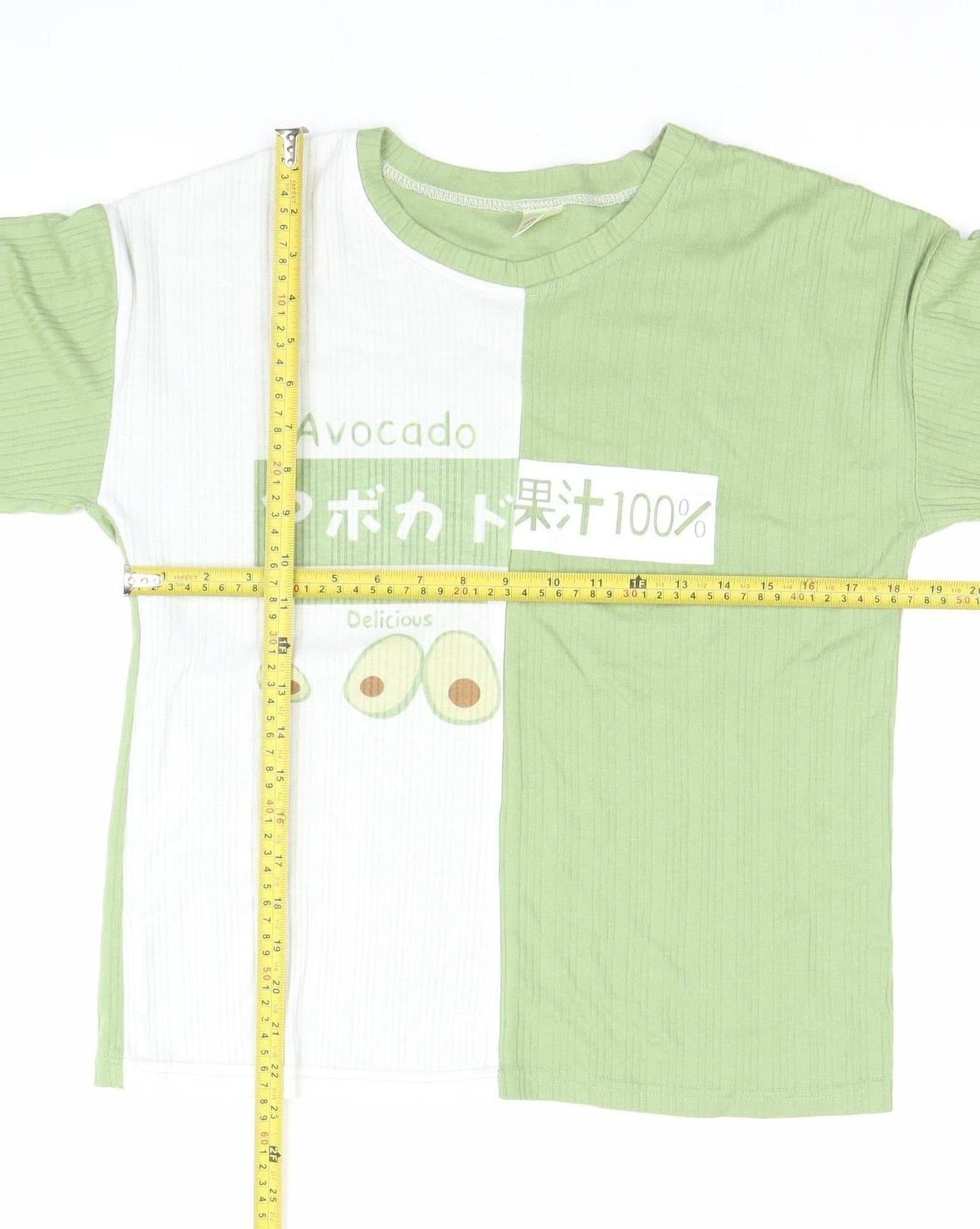 Women’s Green White Avocado Print XL Cotton Short Sleeve T-Shirt