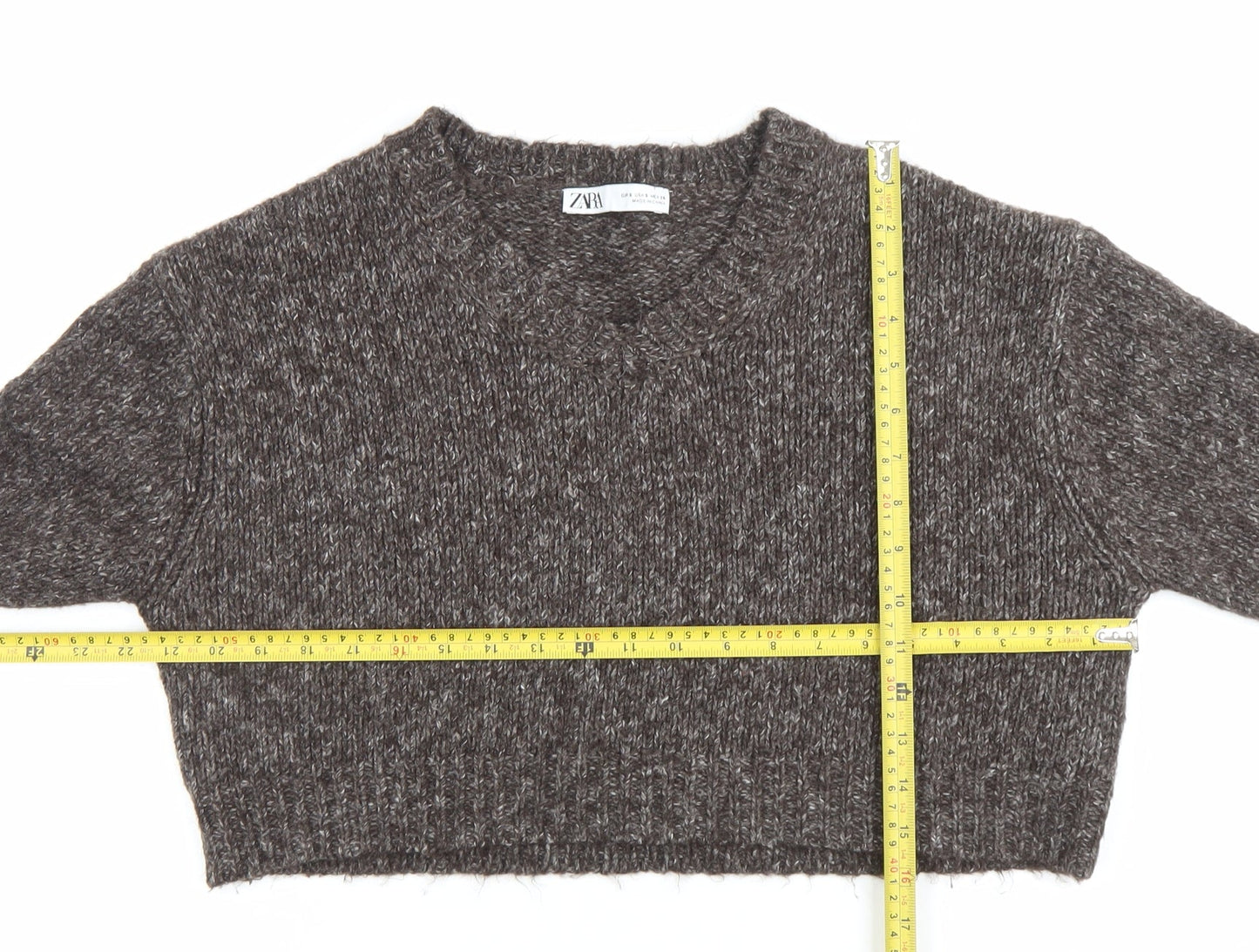 Zara Women’s Brown Chunky Knit V-Neck Jumper Size 8