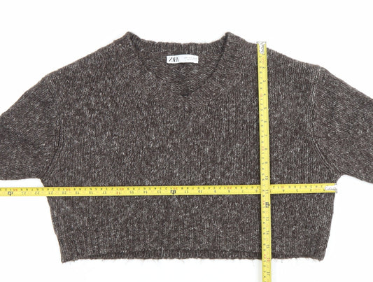 Zara Women’s Brown Chunky Knit V-Neck Jumper Size 8
