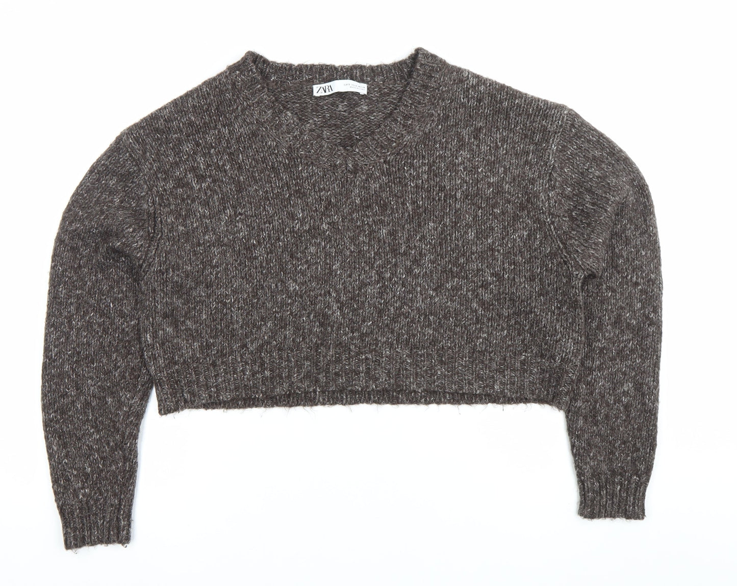 Zara Women’s Brown Chunky Knit V-Neck Jumper Size 8