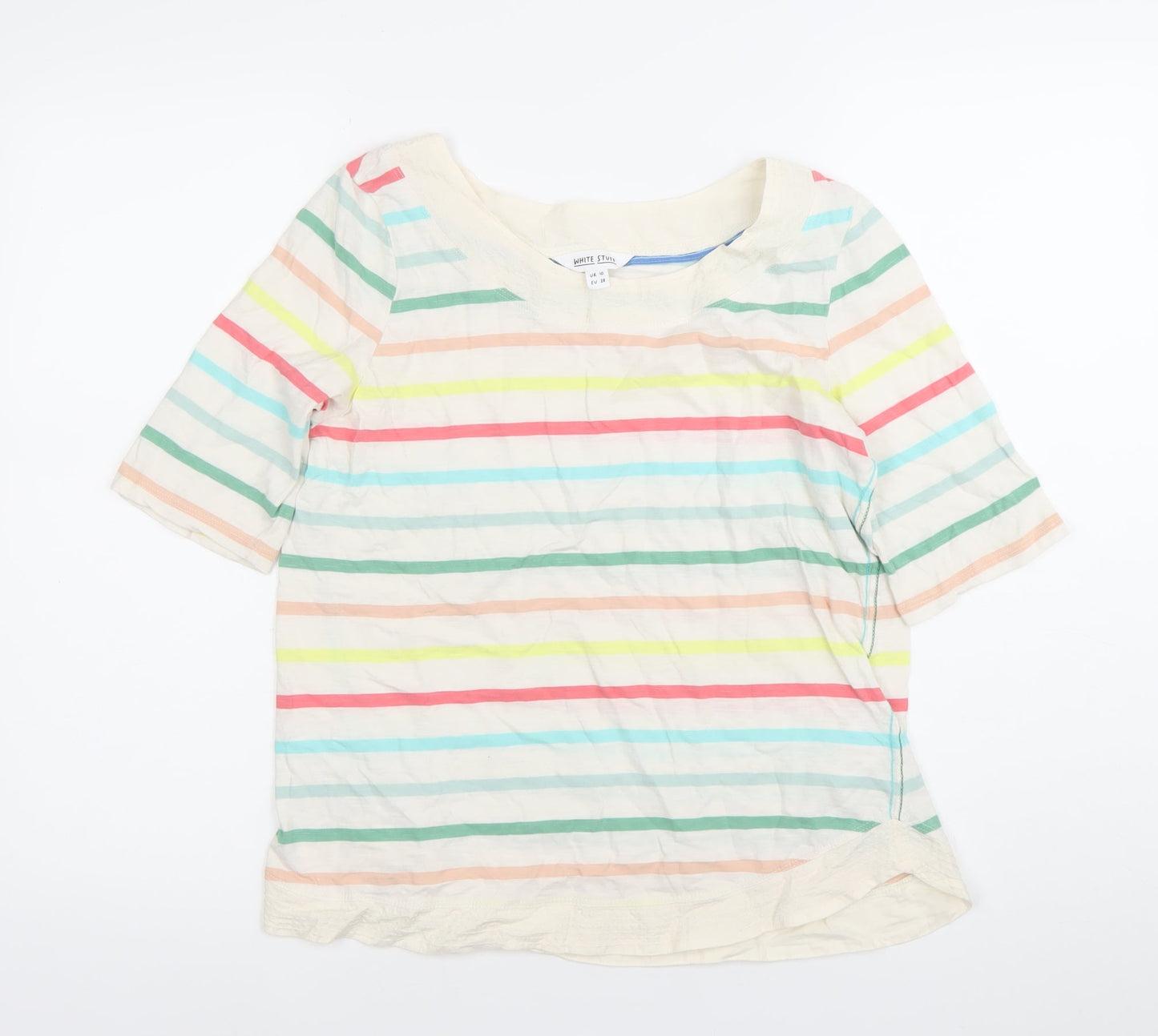 White Stuff Womens Multicoloured Striped Cotton T-Shirt UK 10