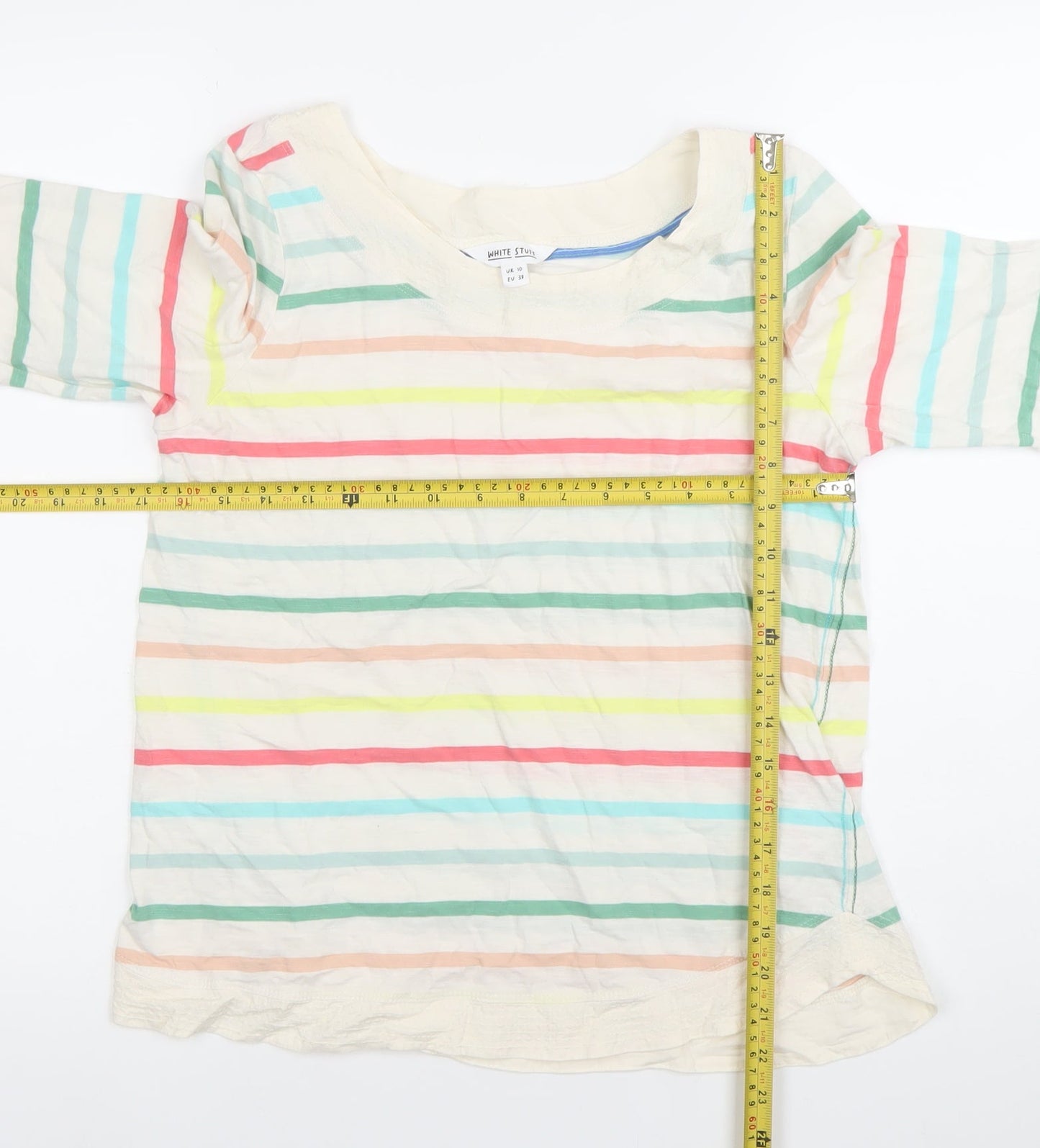 White Stuff Womens Multicoloured Striped Cotton T-Shirt UK 10