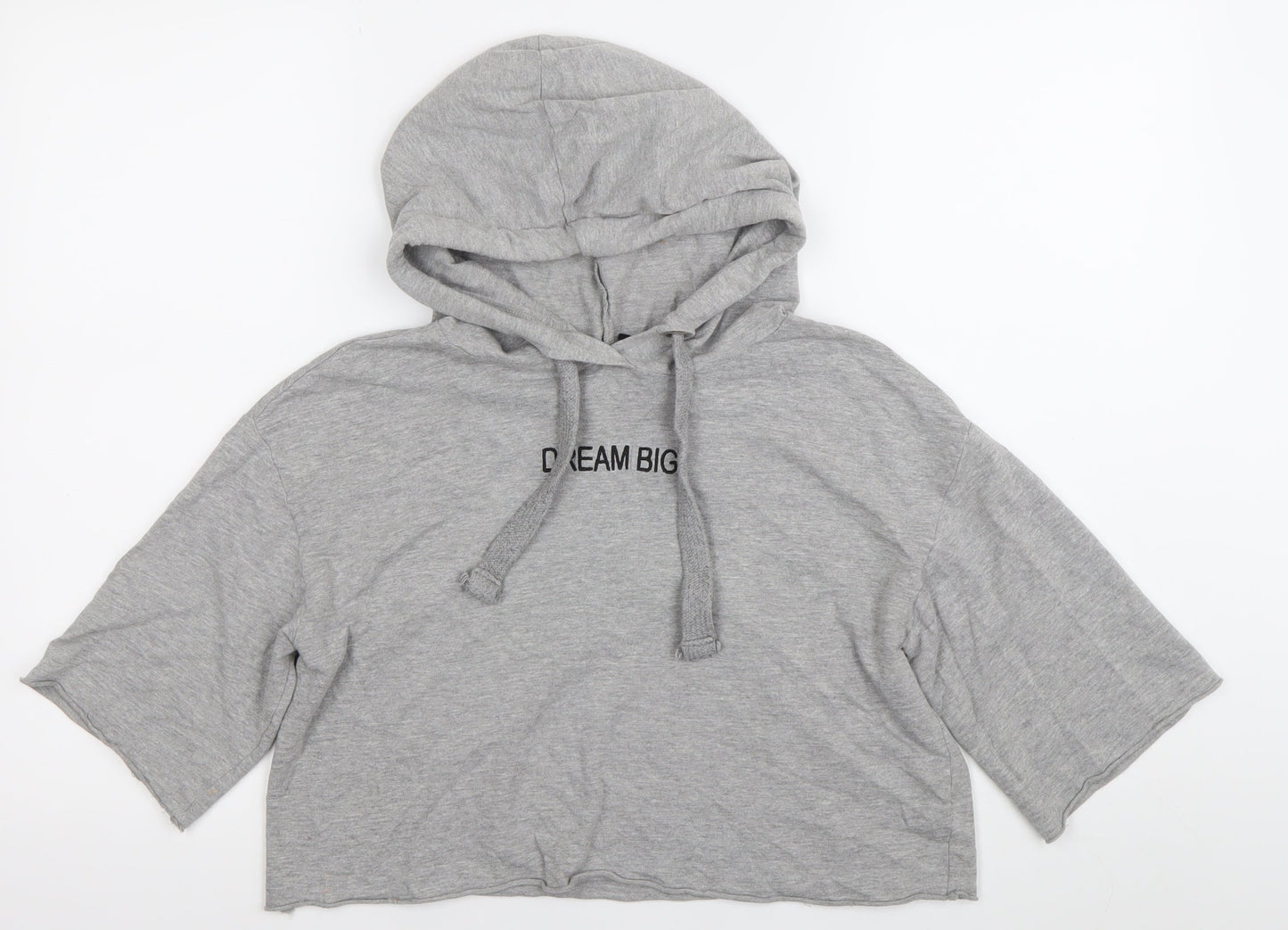 H&M Divided Womens Grey Cropped Hooded T-Shirt XS Casual Relaxed