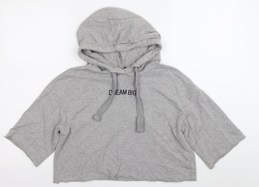 H&M Divided Womens Grey Cropped Hooded T-Shirt XS Casual Relaxed