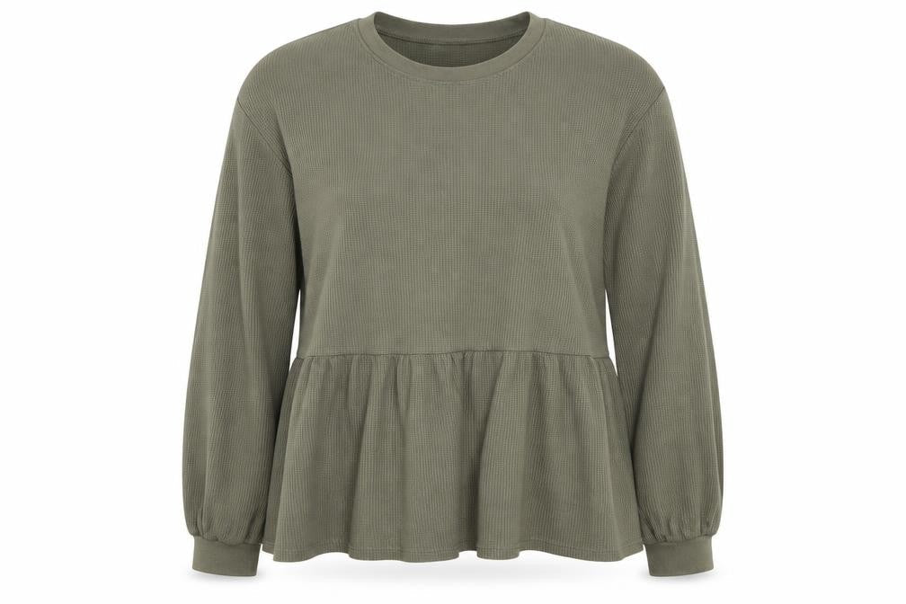 Front view of ASOS Women’s Green Long Sleeve Tunic Blouse, size UK 6, Cotton Blend
