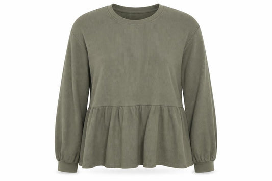 Front view of ASOS Women’s Green Long Sleeve Tunic Blouse, size UK 6, Cotton Blend