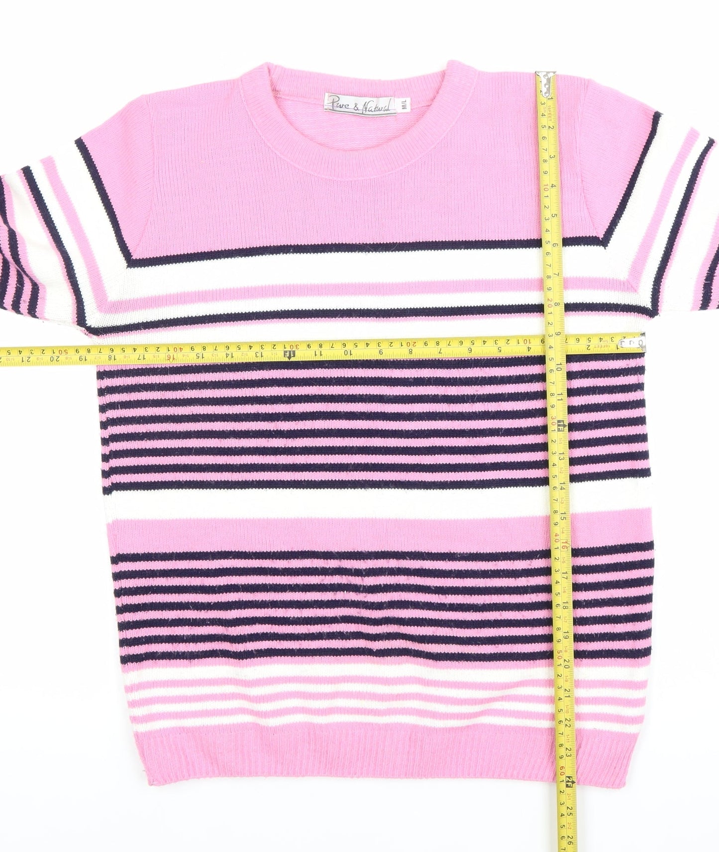 Pure & Natural Womens Pink Striped Pullover Jumper M Long Sleeve Knit