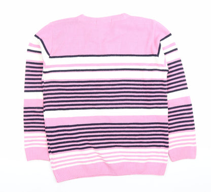 Pure & Natural Womens Pink Striped Pullover Jumper M Long Sleeve Knit