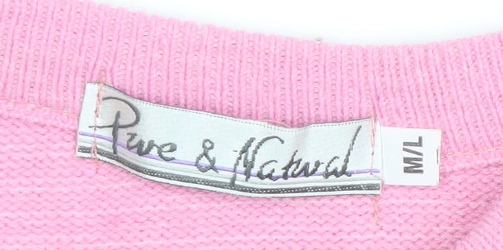 Pure & Natural Womens Pink Striped Pullover Jumper M Long Sleeve Knit