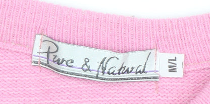 Pure & Natural Womens Pink Striped Pullover Jumper M Long Sleeve Knit