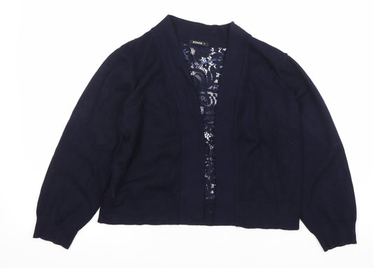 Roman Womens Blue Size 12 Lace Back Long Sleeve Cardigan