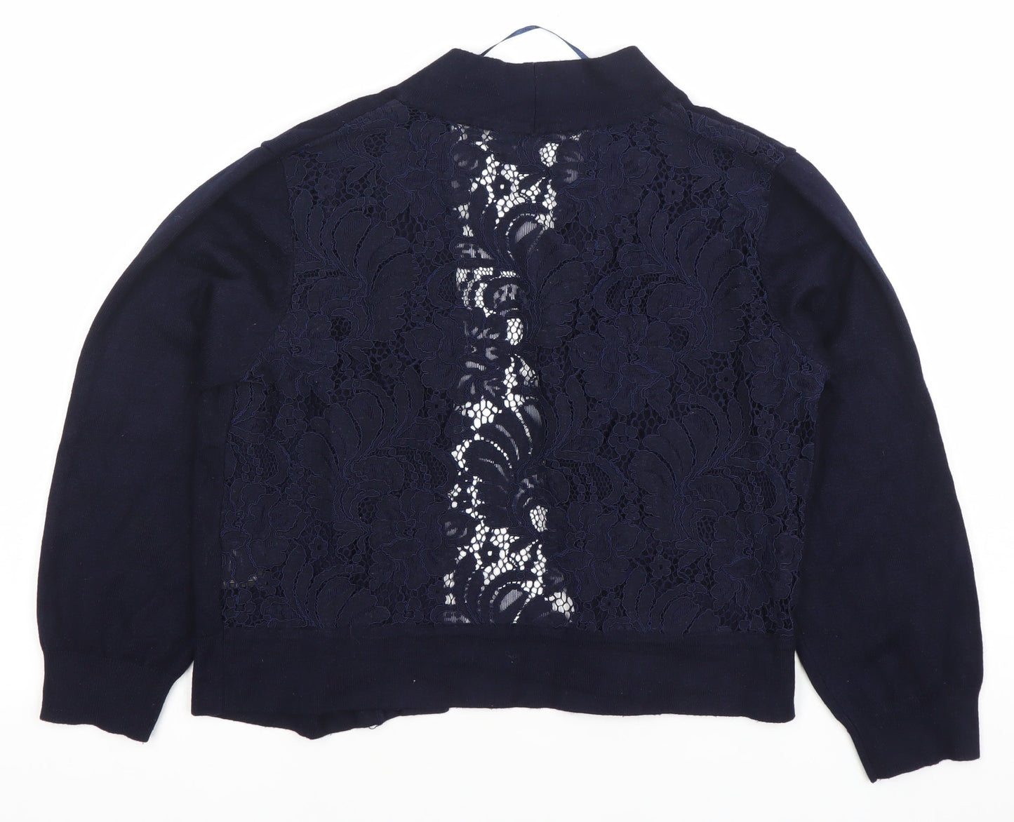 Roman Womens Blue Size 12 Lace Back Long Sleeve Cardigan
