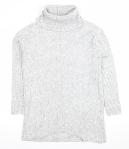 Lipsy Women’s Grey Cable Knit Roll Neck Long Sleeve Tunic Jumper UK 10