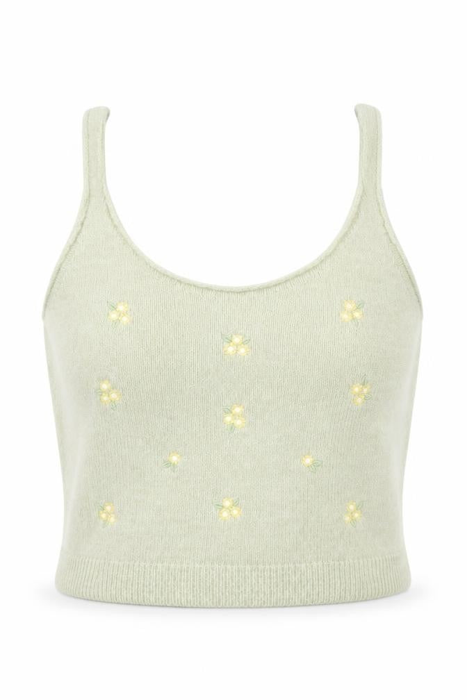 Mango Womens Green Floral Knit Scoop Neck Vest Jumper Top Size M