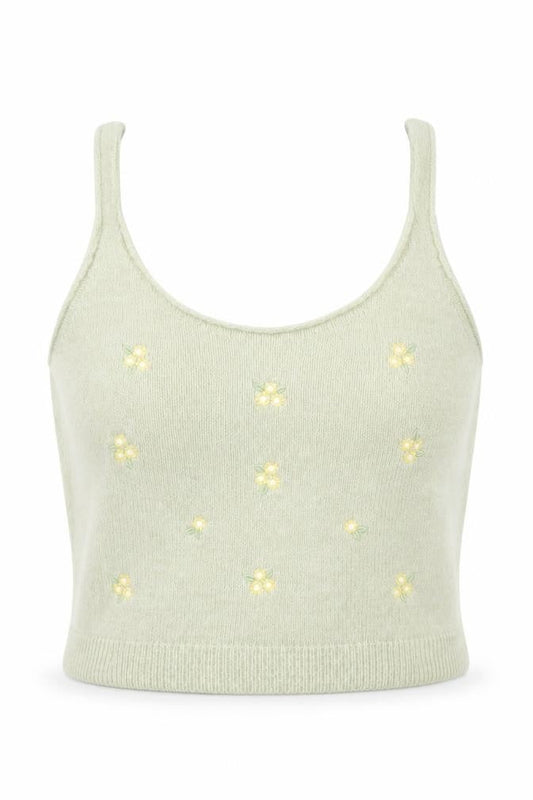 Mango Womens Green Floral Knit Scoop Neck Vest Jumper Top Size M
