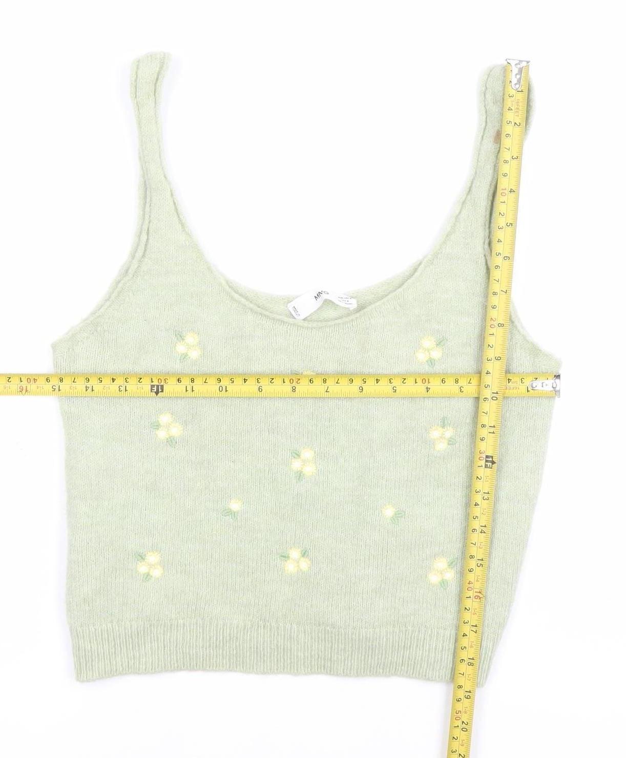 MNG Womens Green Floral Knit Scoop Neck Vest Jumper Top Size M