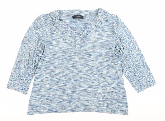 Viyella Womens Blue Striped 3/4 Sleeve V-Neck Top Size L