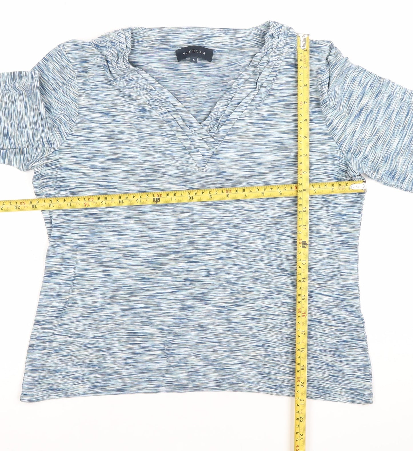 Viyella Womens Blue Striped 3/4 Sleeve V-Neck Top Size L