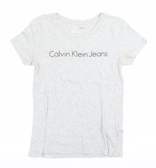 Calvin Klein Jeans Womens Grey Small Logo T-Shirt Casual Cotton