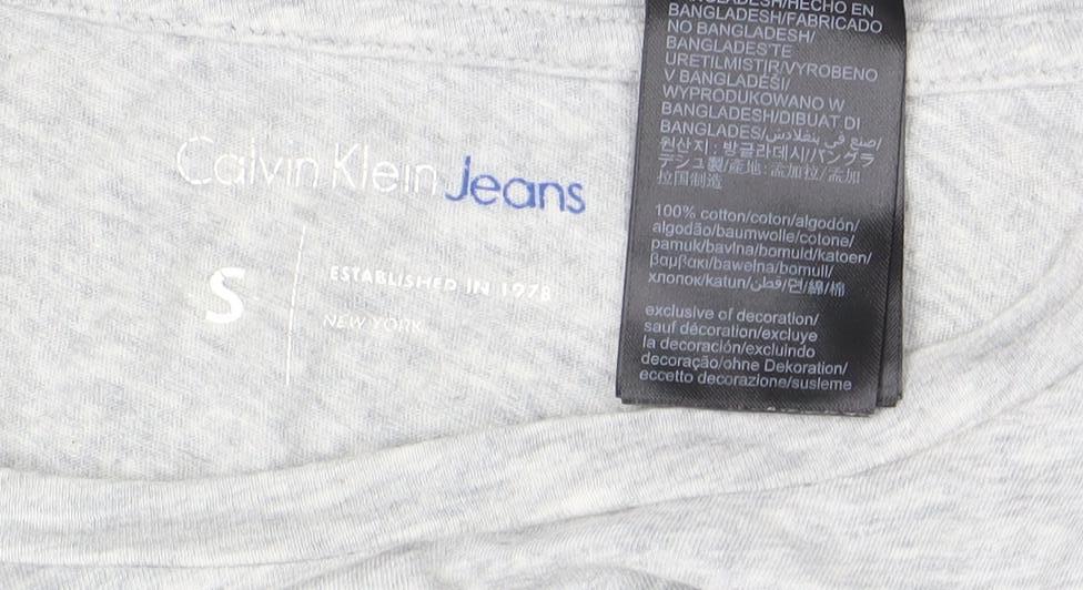 Calvin Klein Jeans Womens Grey Small Logo T-Shirt Casual Cotton