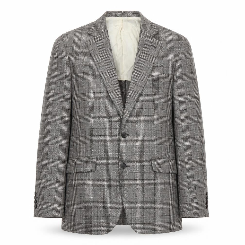 Moss 1851 Mens Grey Checked Wool Silk Blazer Jacket 40 Chest Regular Fit