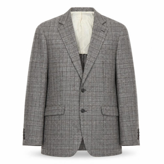 Moss 1851 Mens Grey Checked Wool Silk Blazer Jacket 40 Chest Regular Fit