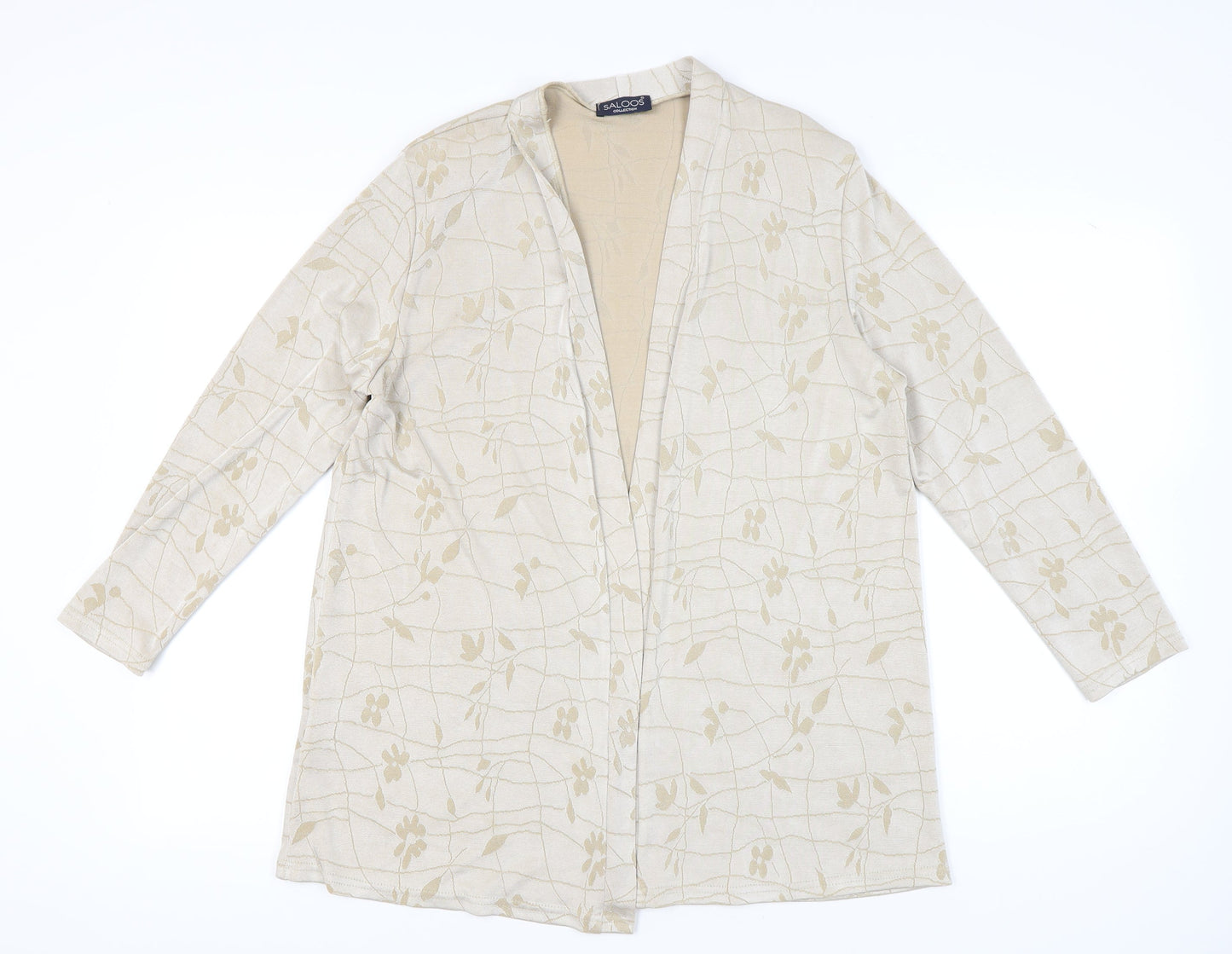 Saloos Women’s Beige Floral Tunic Blouse L Long Sleeve Stretch
