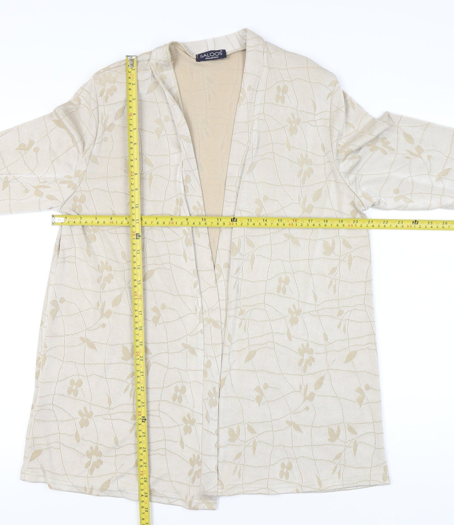 Saloos Women’s Beige Floral Tunic Blouse L Long Sleeve Stretch