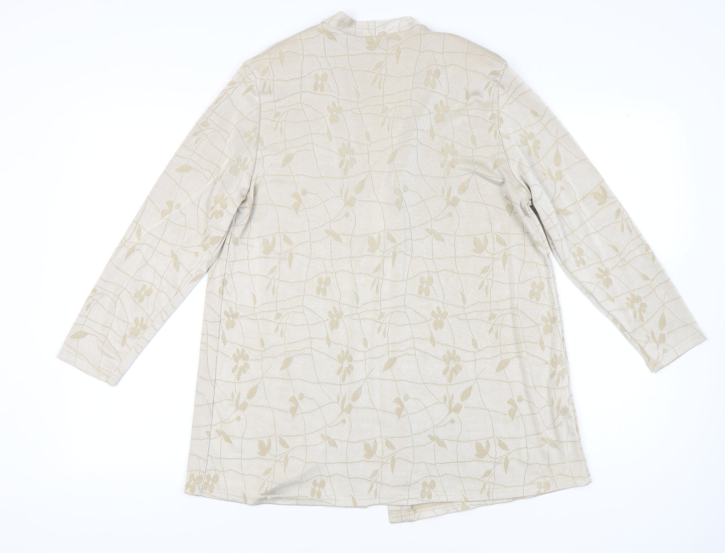 Saloos Women’s Beige Floral Tunic Blouse L Long Sleeve Stretch