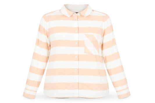 Marks and Spencer Women Orange White Striped Cotton Button-Up Shirt UK14