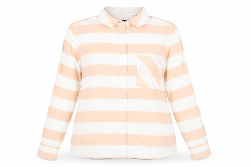 Marks & Spencer Women Orange White Striped Cotton Button-Up Shirt UK14