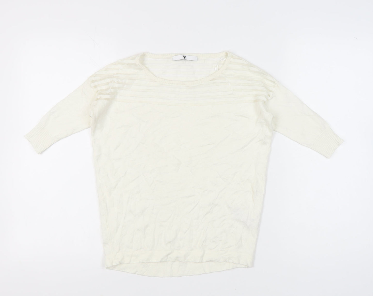 Very Women’s Ivory Scoop Neck Pullover Jumper Size 8 Knit 3/4 Sleeve