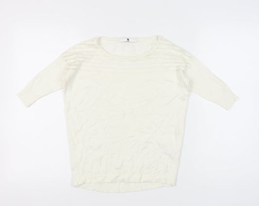 Very Women’s Ivory Scoop Neck Pullover Jumper Size 8 Knit 3/4 Sleeve