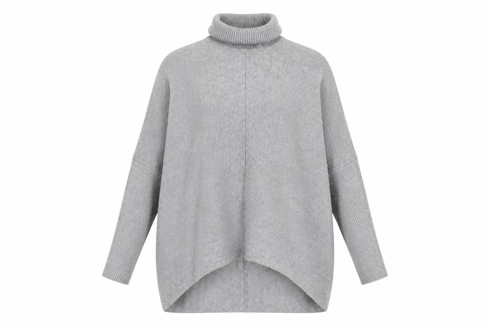 Blue Vanilla Womens Grey Roll Neck Jumper One Size Relaxed Fit