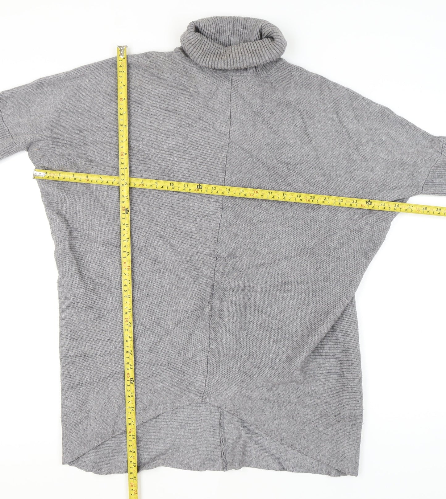 Blue Vanilla Womens Grey Roll Neck Jumper One Size Relaxed Fit