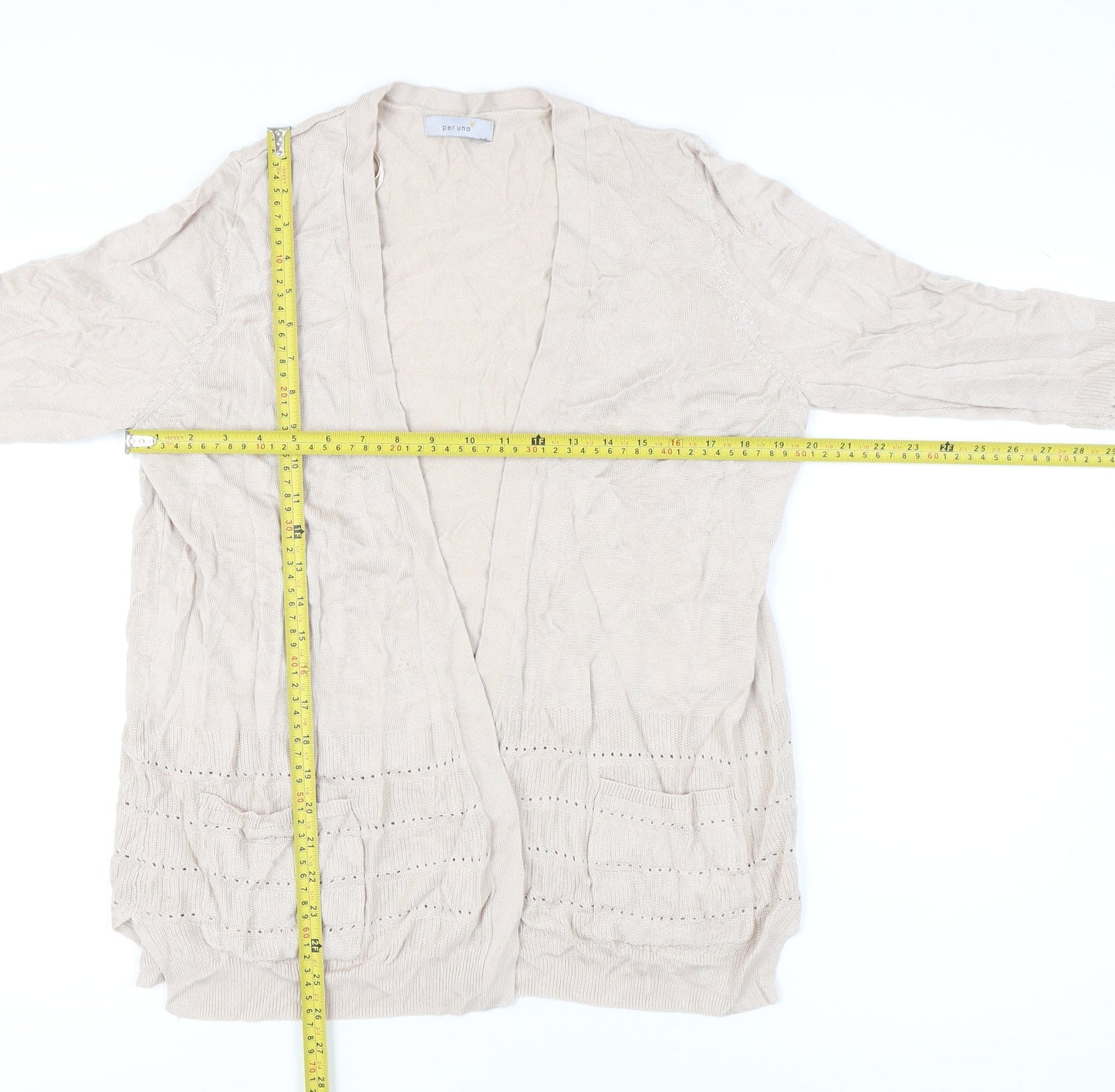 Marks and Spencer Women’s Beige Cardigan L Knit Open Front Pockets