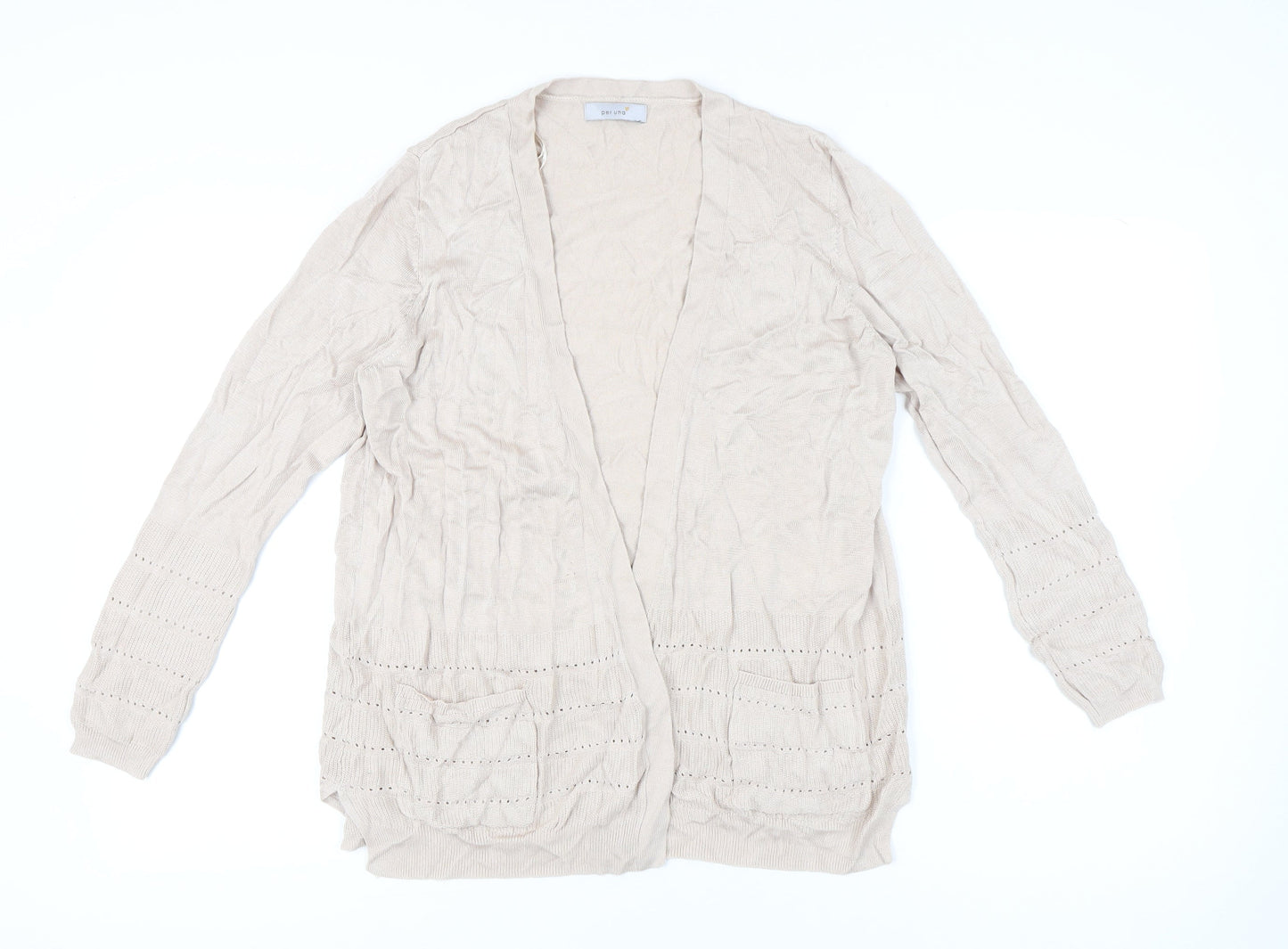 Marks and Spencer Women’s Beige Cardigan L Knit Open Front Pockets